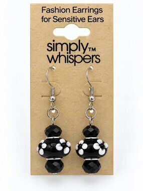 Simply Whispers NWT Black White Glass Bead Dangle Earrings